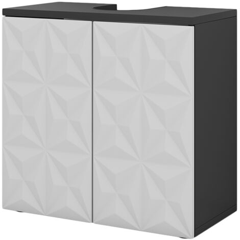 Meuble sous vasque simple Edge, Noir, 60 x 57 cm avec 2 portes, Vicco