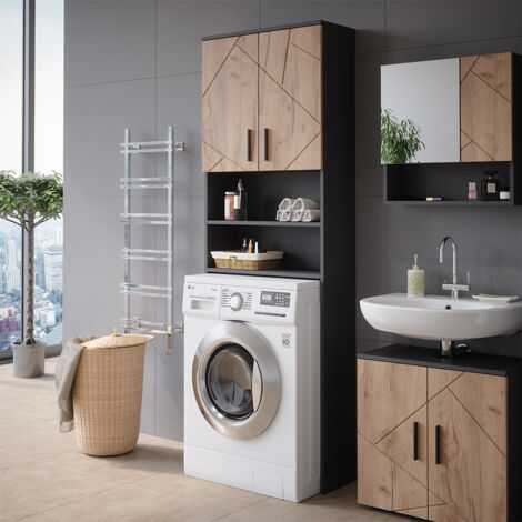 Armoire pour machine à laver Irma, Anthracite/chêne doré, 64 x 190.5 cm, Vicco