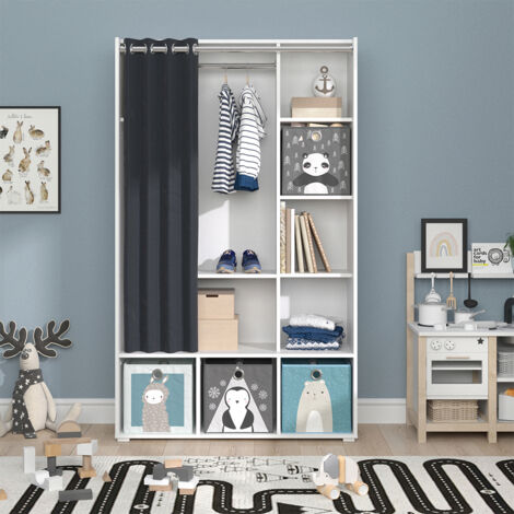 Armoire pour enfants Luigi, Blanc, 105.8 x 178.1 cm avec boîtes pliantes (grises), Vicco (1/5)