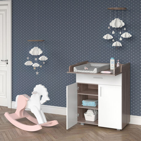 Commode à langer Lena, Blanc/Sonoma, 75 x 100 cm, Vicco