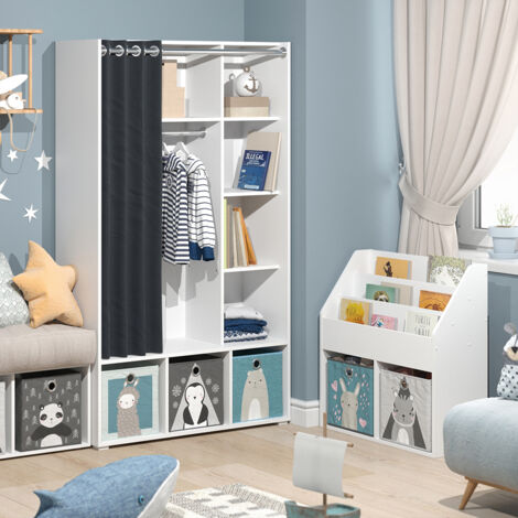 Armoire pour enfants Luigi, Blanc, 105.8 x 178.1 cm avec tringle à rideaux, Vicco
