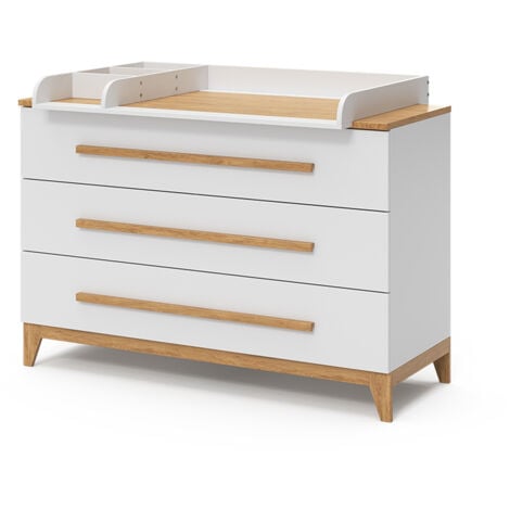 Commode à langer Malia, Blanc, 133 x 98 cm XL avec 3 tiroirs, Vitalispa