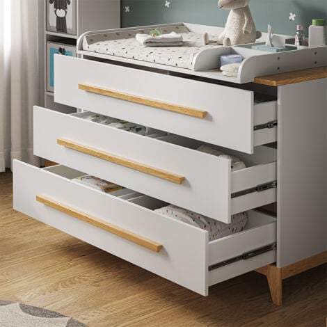 Commode à langer Malia, Blanc, 133 x 98 cm XL avec 3 tiroirs, Vitalispa