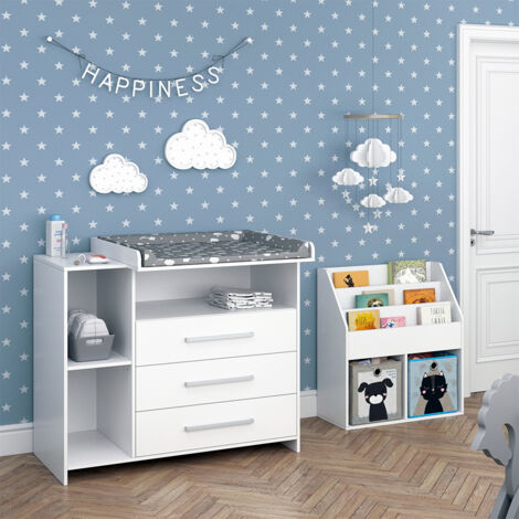 Ensemble pour chambre d Oskar, Blanc, 2 pièces, avec commode à langer et bibliothèque, Vicco