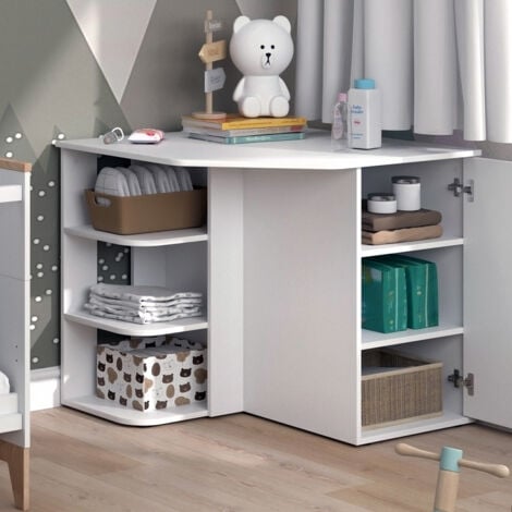 Commode à langer Kristian, Blanc, 85 x 77.3 cm avec porte et compartiments ouverts, Vicco