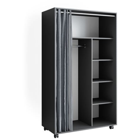 Armoire Doros, Gris, 100 x 168 cm avec roulettes, Vicco