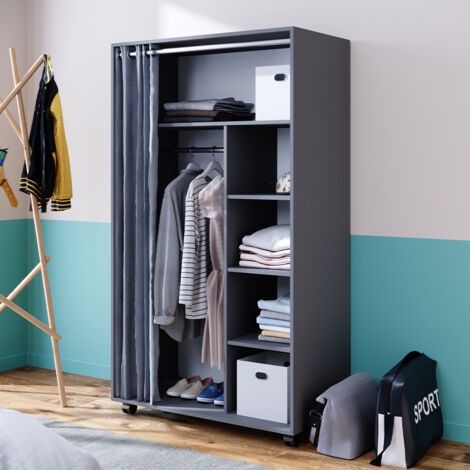 Armoire Doros, Gris, 100 x 168 cm avec roulettes, Vicco