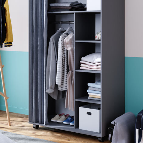 Armoire Doros, Gris, 100 x 168 cm avec roulettes, Vicco