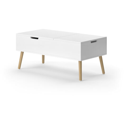 Table Basse Moderne 100x60 Cm - Design Béton & Blanc, Étagère De Rangement, Salon