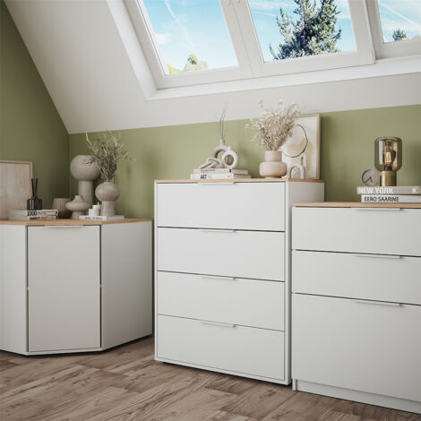 Commode Nautica Vicco – Blanc Et Chêne – 5 Tiroirs – Meuble à Assembler