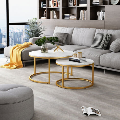 Set de tables basses Montreal, Blanc/Or, 77 x 40 cm 2 pièces, Vicco