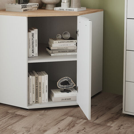 Sideboard Betti, Blanc/Sonoma, 77.9 x 77.9 cm avec 1 porte, Vicco