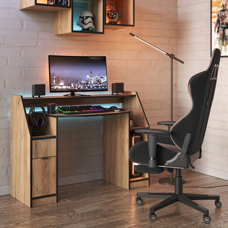 Table de jeu Joel, Chêne de force doré, 123.2 x 45 cm avec 1 tiroir et 1 porte, Vicco (1/5)
