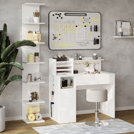 Bureau , Blanc, 3 pièces, avec bibliothèque et tabouret, Vicco