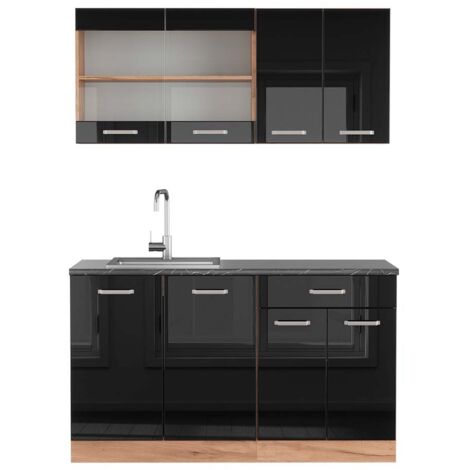 Cuisine R-Line, Noir brillant/Chêne doré, 140 cm , PT Anthracite, Vicco