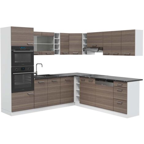 Cuisine en angle R-Line, gris noble/blanc, 237 x 247 cm , PT Anthracite, Vicco