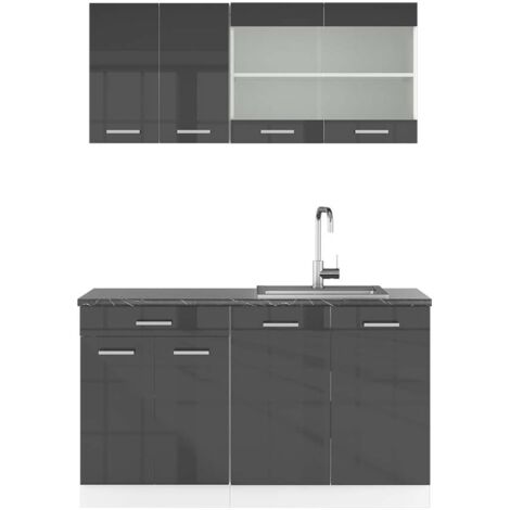 Cuisine R-Line, Anthracite brillant/blanc, 140 cm , PT Anthracite, Vicco