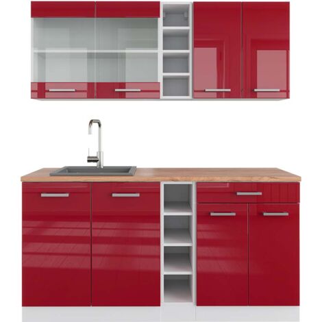 Cuisine R-Line, rouge brillant/blanc, 160cm , PT Chêne, Vicco