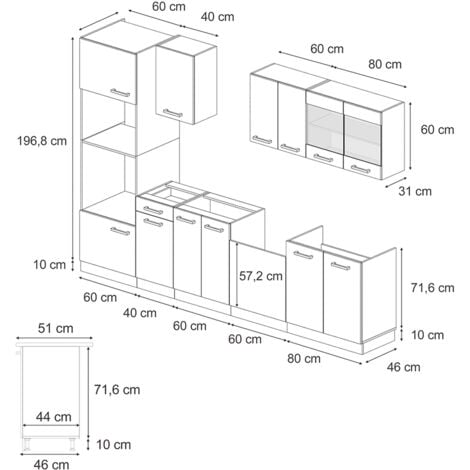 Cuisine R-Line, Anthracite brillant/Chêne doré, 300 cm avec armoire haute, PT Chêne, Vicco