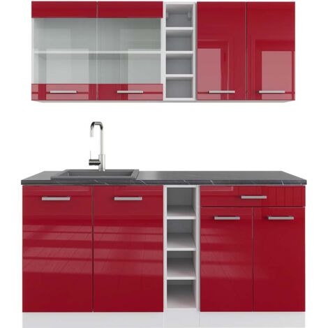 Cuisine R-Line, rouge brillant/blanc, 160cm , PT Anthracite, Vicco