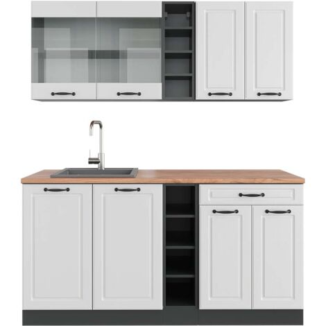 Cuisine R-Line, Blanc cottage/anthracite, 160 cm , PT Chêne, Vicco
