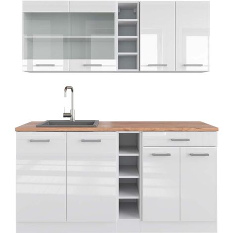 Cuisine R-Line, blanc brillant/blanc, 160 cm , PT Chêne, Vicco