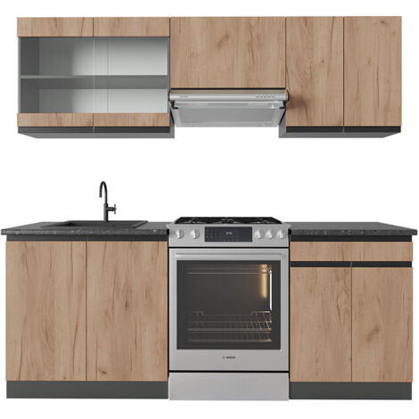 Cuisine R-Line, Chêne doré/anthracite, 200 cm , PT Anthracite, Vicco
