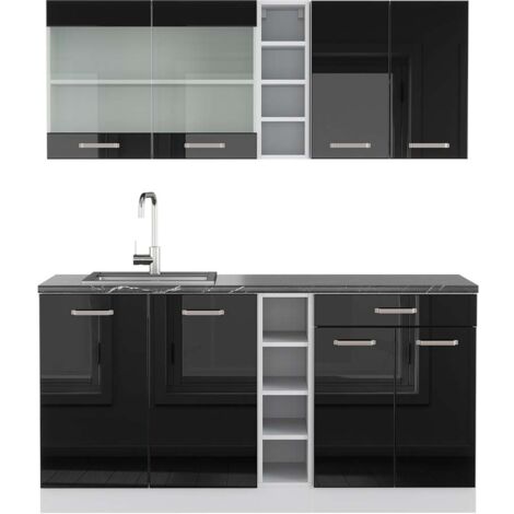 Cuisine R-Line, Noir brillant/Blanc, 160 cm , PT Anthracite, Vicco (1/5)