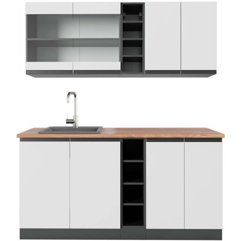 Cuisine R-Line, blanc/anthracite, 160 cm , PT Chêne, Vicco