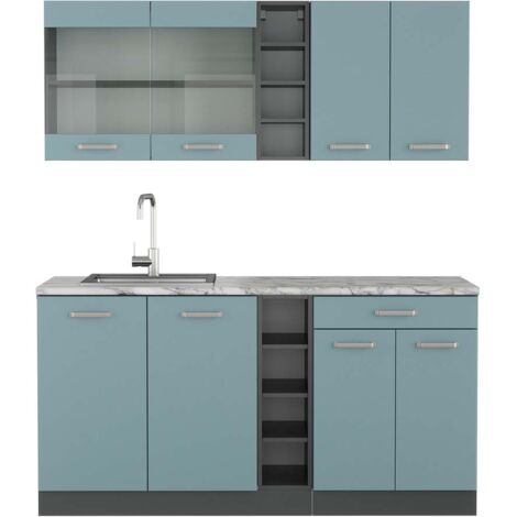 Cuisine R-Line, Bleu-gris/anthracite, 160 cm , PT Marbre, Vicco