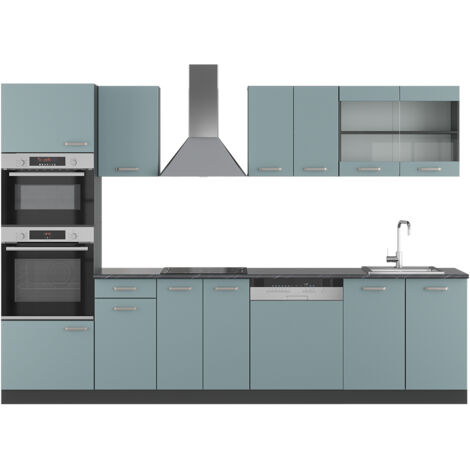 Cuisine R-Line, Bleu-gris/anthracite, 300 cm avec armoire haute, PT Anthracite, Vicco (1/5)