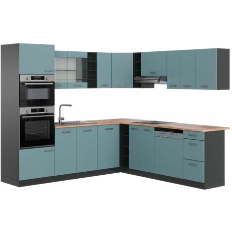 Cuisine en angle R-Line, Bleu-gris/anthracite, 237 x 247 cm , PT Chêne, Vicco