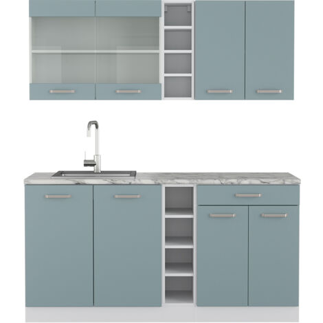Cuisine R-Line, Bleu-gris, 160 cm , PT Marbre, Vicco