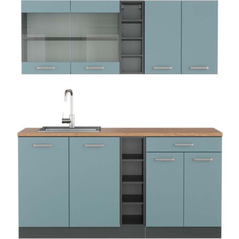 Cuisine R-Line, Bleu-gris/anthracite, 160 cm , PT Chêne, Vicco