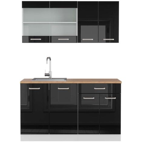 Cuisine R-Line, Noir brillant/Blanc, 140 cm , PT Chêne, Vicco (1/5)