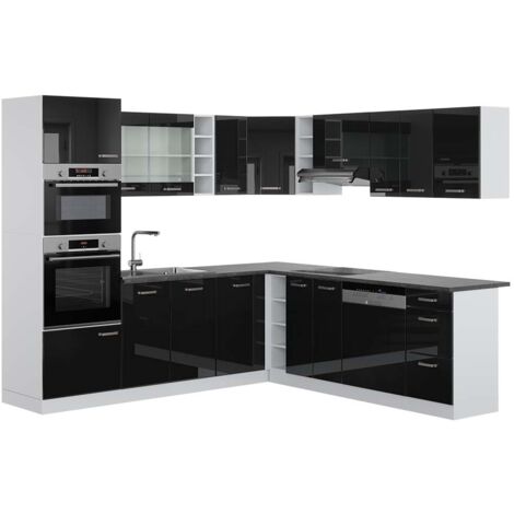 Cuisine en angle R-Line, Noir brillant/Blanc, 237 x 247 cm , PT Anthracite, Vicco