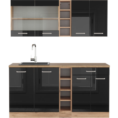 Cuisine R-Line, Noir brillant/Chêne doré, 160 cm , PT Chêne, Vicco