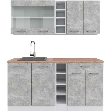 Cuisine R-Line, Béton/blanc, 160 cm , PT Chêne, Vicco