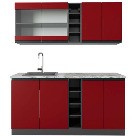 Cuisine R-Line, Rouge/Anthracite, 160 cm , PT Marbre, Vicco