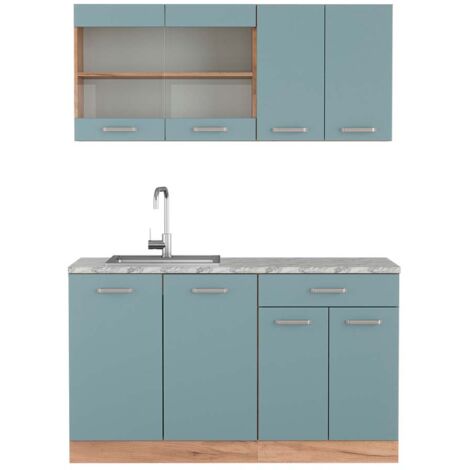 Cuisine R-Line, Bleu-gris/chêne doré, 140 cm , PT Marbre, Vicco