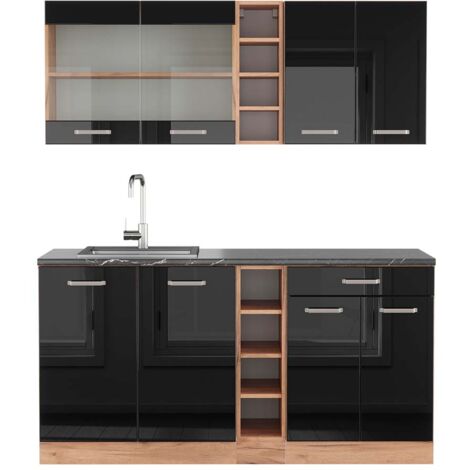 Cuisine R-Line, Noir brillant/Chêne doré, 160 cm , PT Anthracite, Vicco