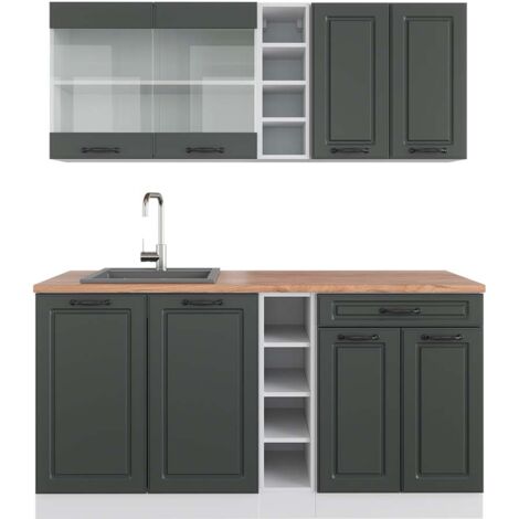 Cuisine R-Line, Anthracite maison de campagne/blanc, 160 cm , PT Chêne, Vicco