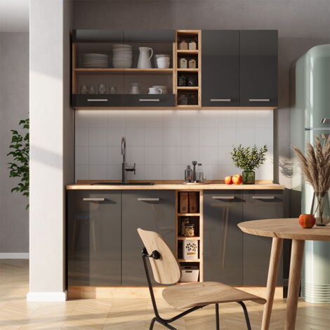 Cuisine R-Line, Anthracite brillant/Chêne doré, 160 cm , PT Anthracite, Vicco