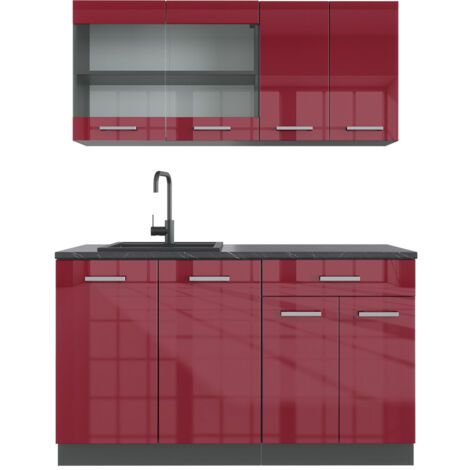 Cuisine R-Line, Rouge brillant/Anthracite, 140cm , PT Anthracite, Vicco