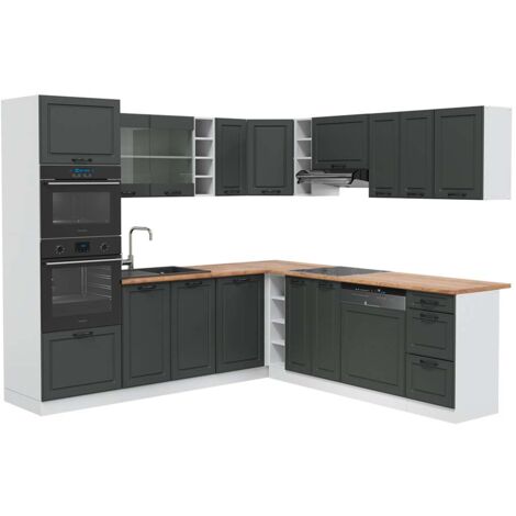 Cuisine en angle R-Line, Anthracite maison de campagne/blanc, 237 x 247 cm , PT Chêne, Vicco