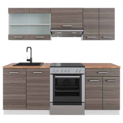 Cuisine R-Line, gris noble/blanc, 200 cm , PT Chêne, Vicco