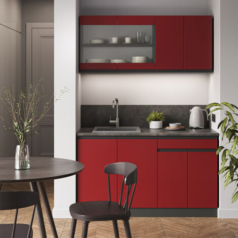 Cuisine R-Line, Rouge/Anthracite, 140 cm J-Shape, Vicco
