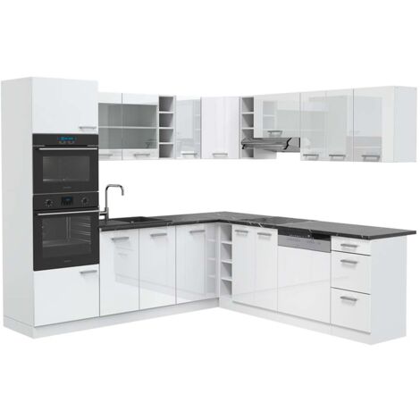 Cuisine en angle R-Line, blanc brillant/blanc, 237 x 247 cm , PT Anthracite, Vicco
