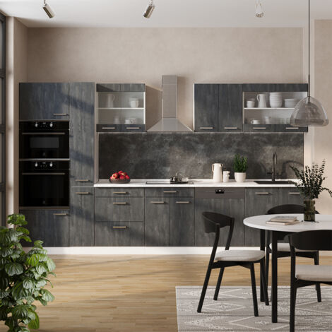 Cuisine Intégrée Vicco R-Line 350 Cm - Blanc Et Anthracite - Kitchenette Complète Neuve
