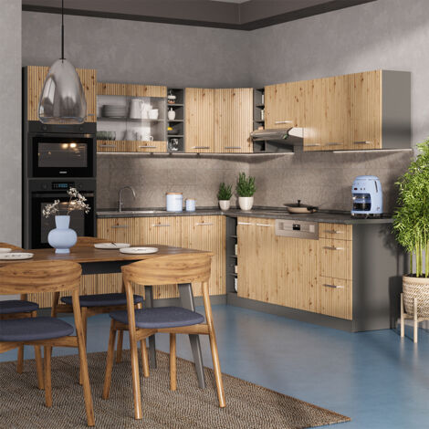 Cuisine Vicco R-Line Chêne doré/anthracite 350cm avec